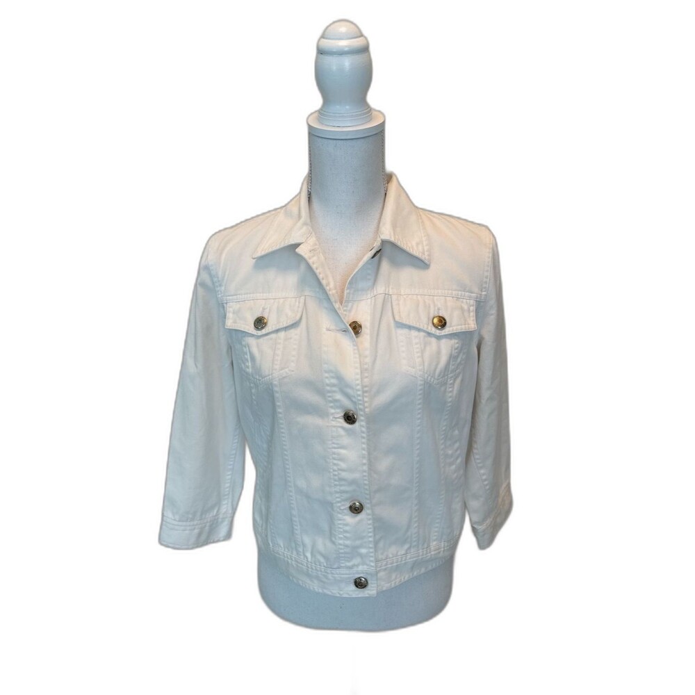 Chaps Denim White Boyfriend Trucker Jacket - Size S